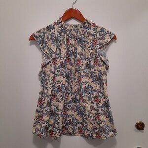 Melloday Floral Top, Size S, Blue/Pink/Cream